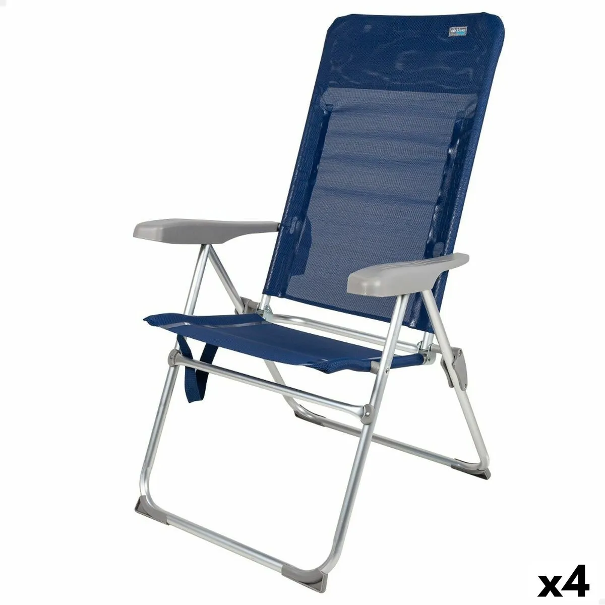 Sedia da Spiaggia Aktive Slim Pieghevole Blu Marino 47 x 107 x 66 cm (4 Unità)