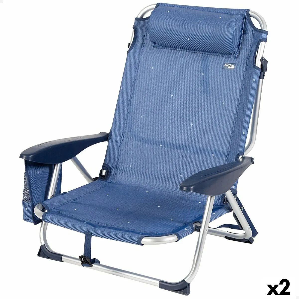 Sedia da Spiaggia Aktive Pieghevole Blu Marino 51 x 76 x 45 cm (2 Unità)