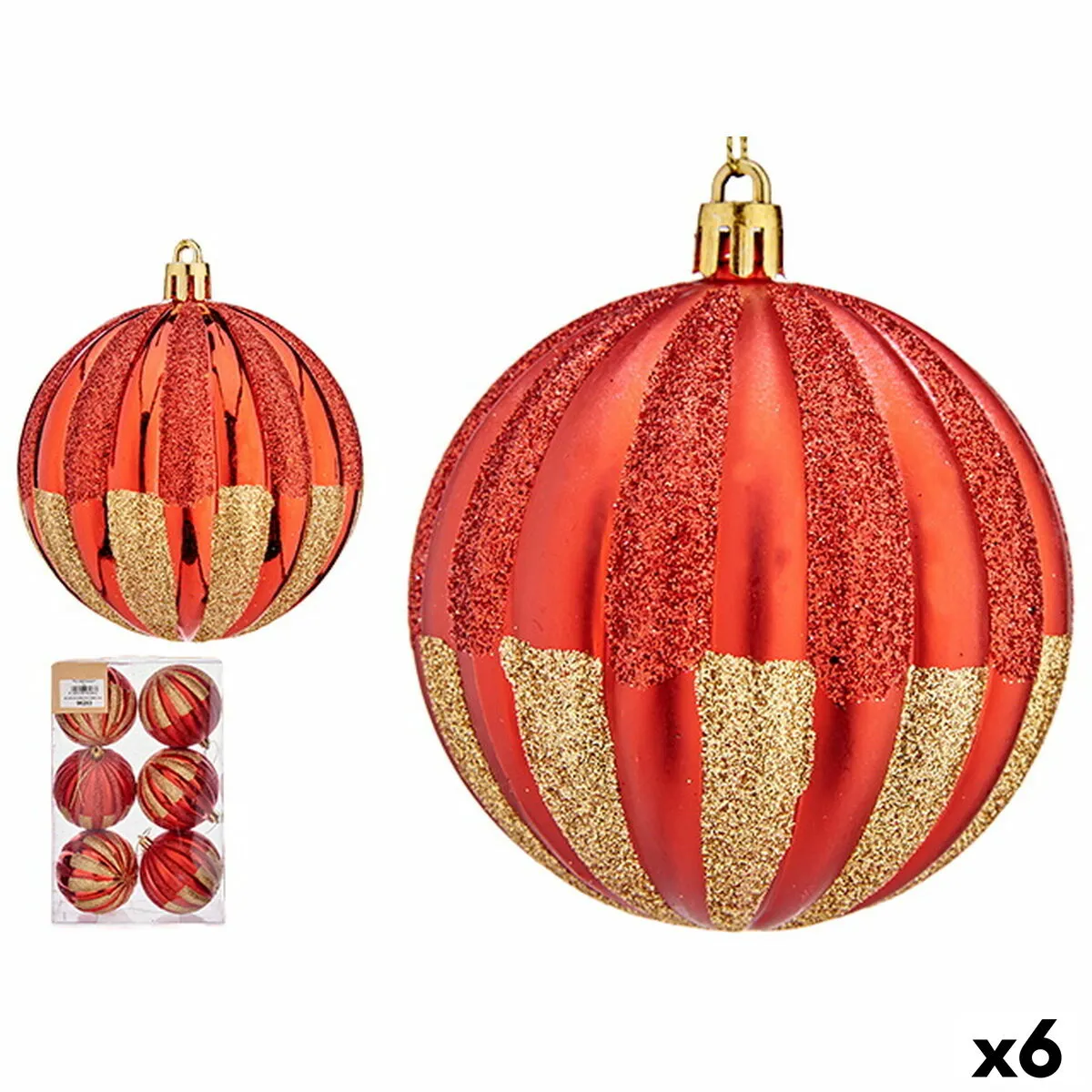 Set di palline di Natale Righe Rosso Dorato PVC (6 Unità)