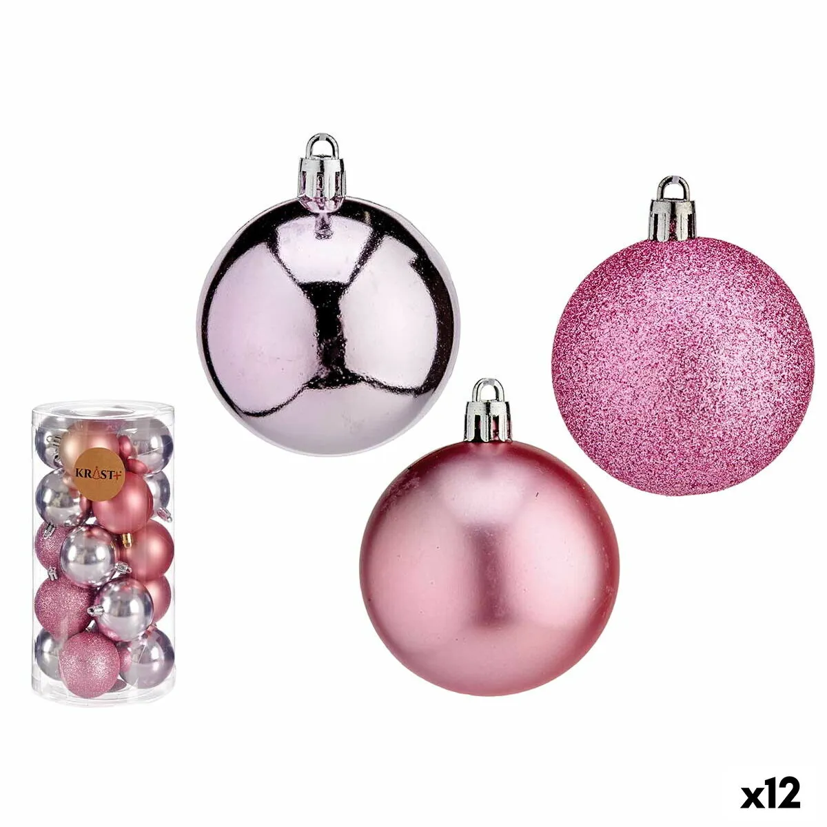 Set di palline di Natale Rosa Plastica Ø 6 cm (12 Unità)