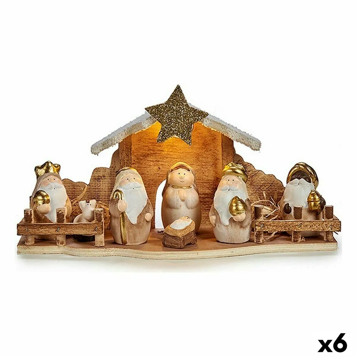 Presepe di Natale Luce LED Bianco Marrone Grigio 10,5 x 16 x 33 cm (6 Unità)