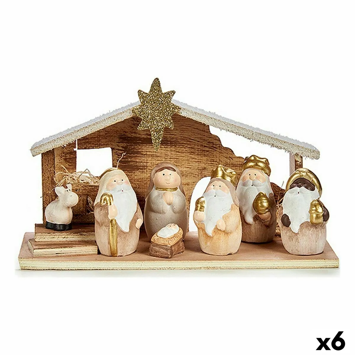 Presepe di Natale Bianco Marrone Legno Ceramica 11,5 x 16,5 x 29,5 cm (6 Unità)