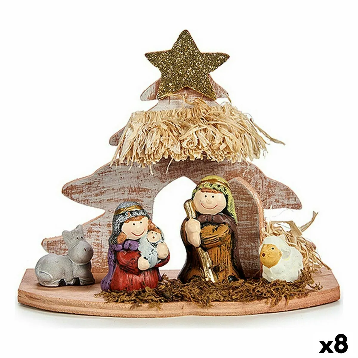 Presepe di Natale Multicolore Legno Ceramica 8,5 x 16,5 x 20 cm (8 Unità)