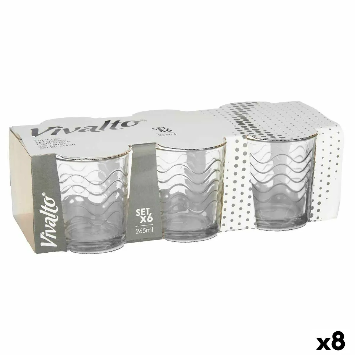 Set di Bicchieri Onde Trasparente Vetro 265 ml (8 Unità)