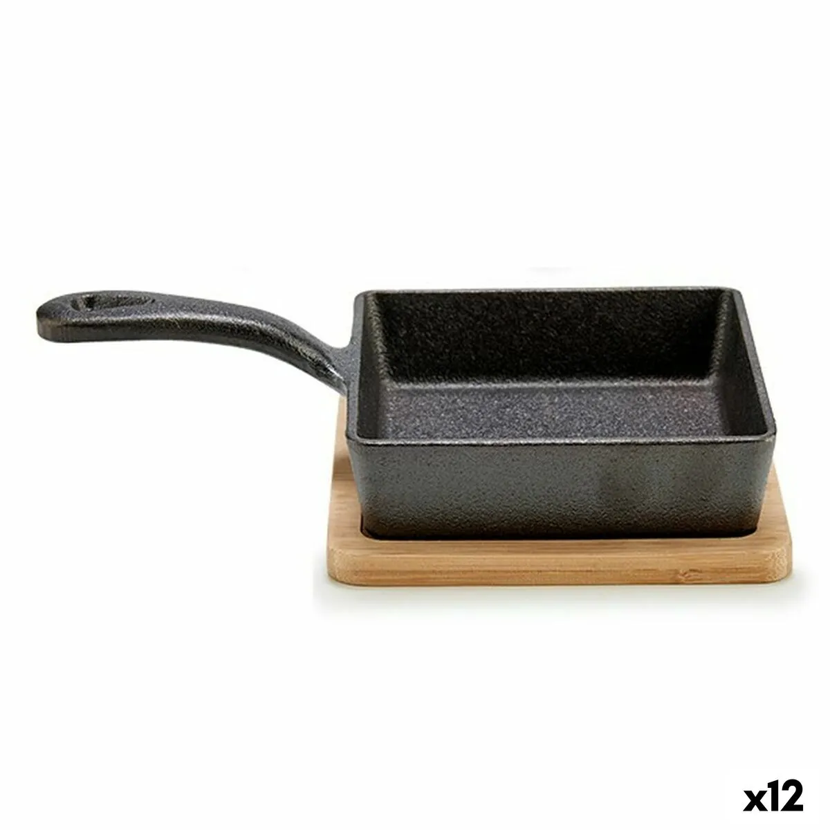 Casseruola per Servire le Tapas Padella Marrone Grigio Bambù Ferro battuto 23,7 x 6,3 x 14 cm (12 Unità)