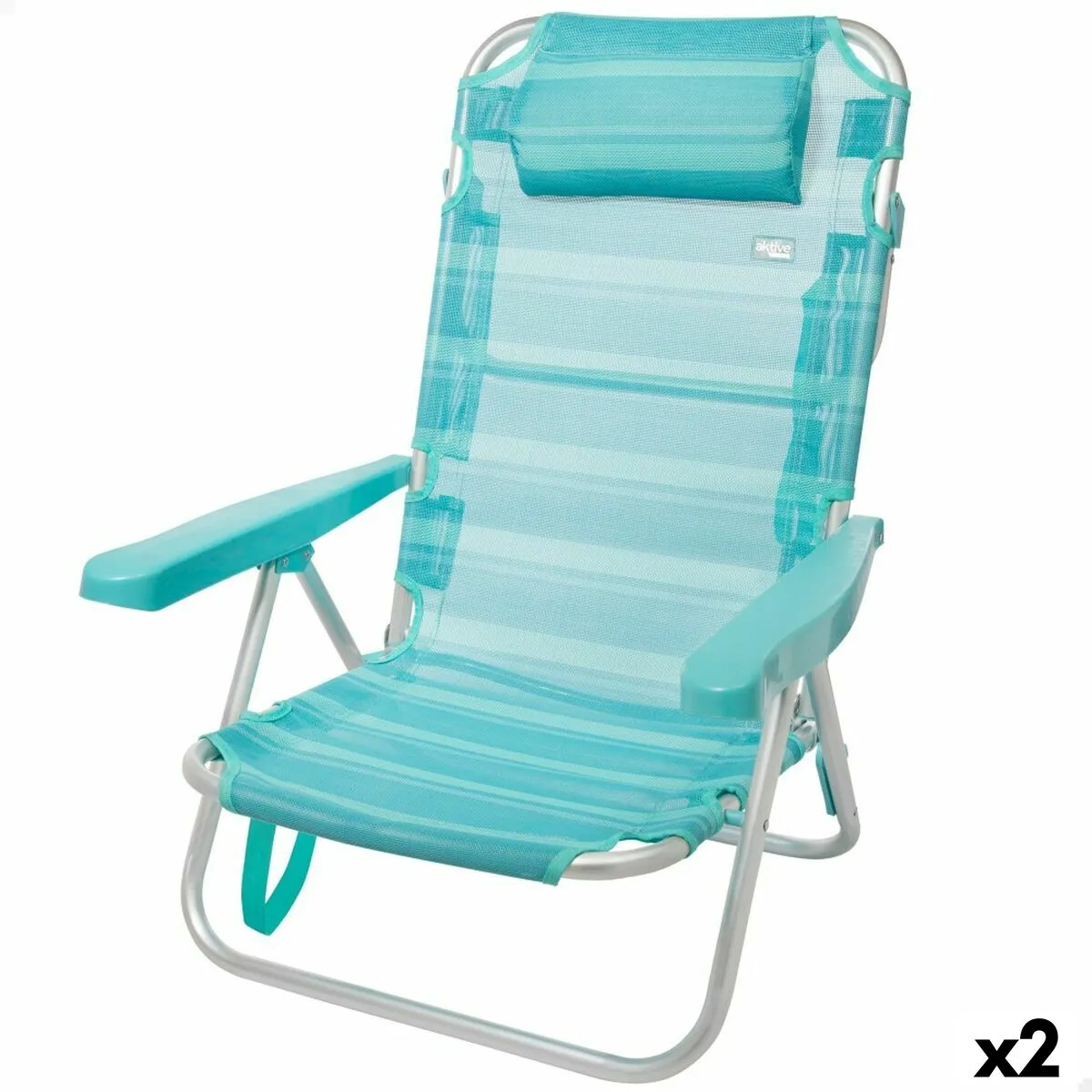 Sedia da Spiaggia Aktive Pieghevole Turchese 48 x 84 x 46 cm (2 Unità)