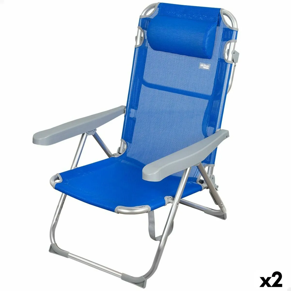 Sedia da Spiaggia Aktive Pieghevole Azzurro 48 x 90 x 60 cm (2 Unità)