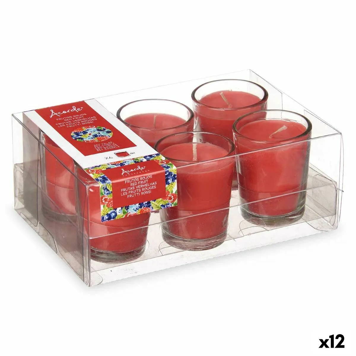 Set di Candele Profumate 16 x 6,5 x 11 cm (12 Unità) Bicchiere Frutti rossi