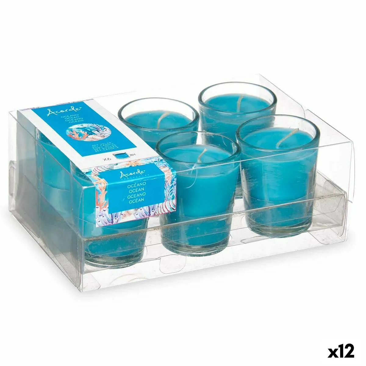 Set di Candele Profumate 16 x 6,5 x 11 cm (12 Unità) Bicchiere Oceano