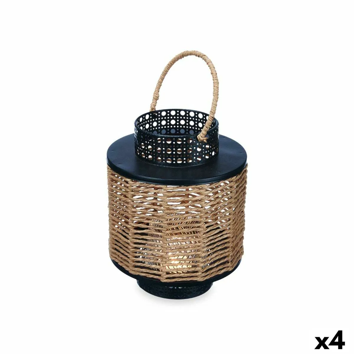 Lanterna Nero Metallo 17 x 23 x 17 cm (4 Unità) Rattan