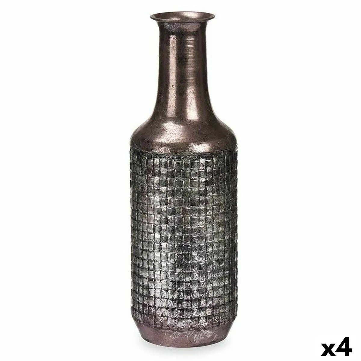 Vaso Argentato Metallo 14 x 46 x 14 cm (4 Unità) Con rilievo