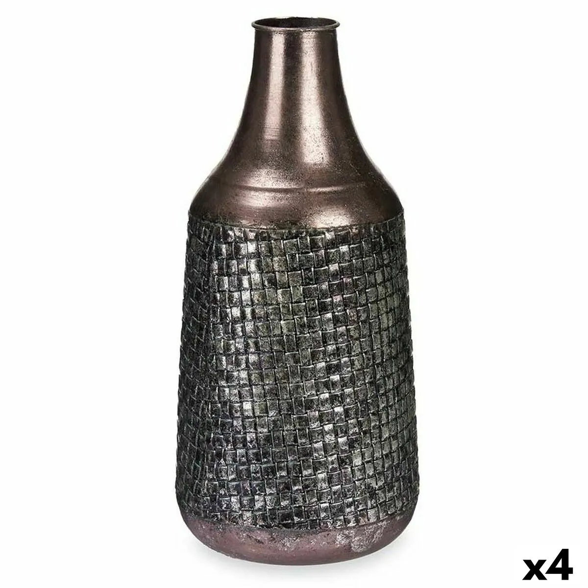 Vaso Argentato Metallo 21 x 44 x 21 cm (4 Unità) Con rilievo