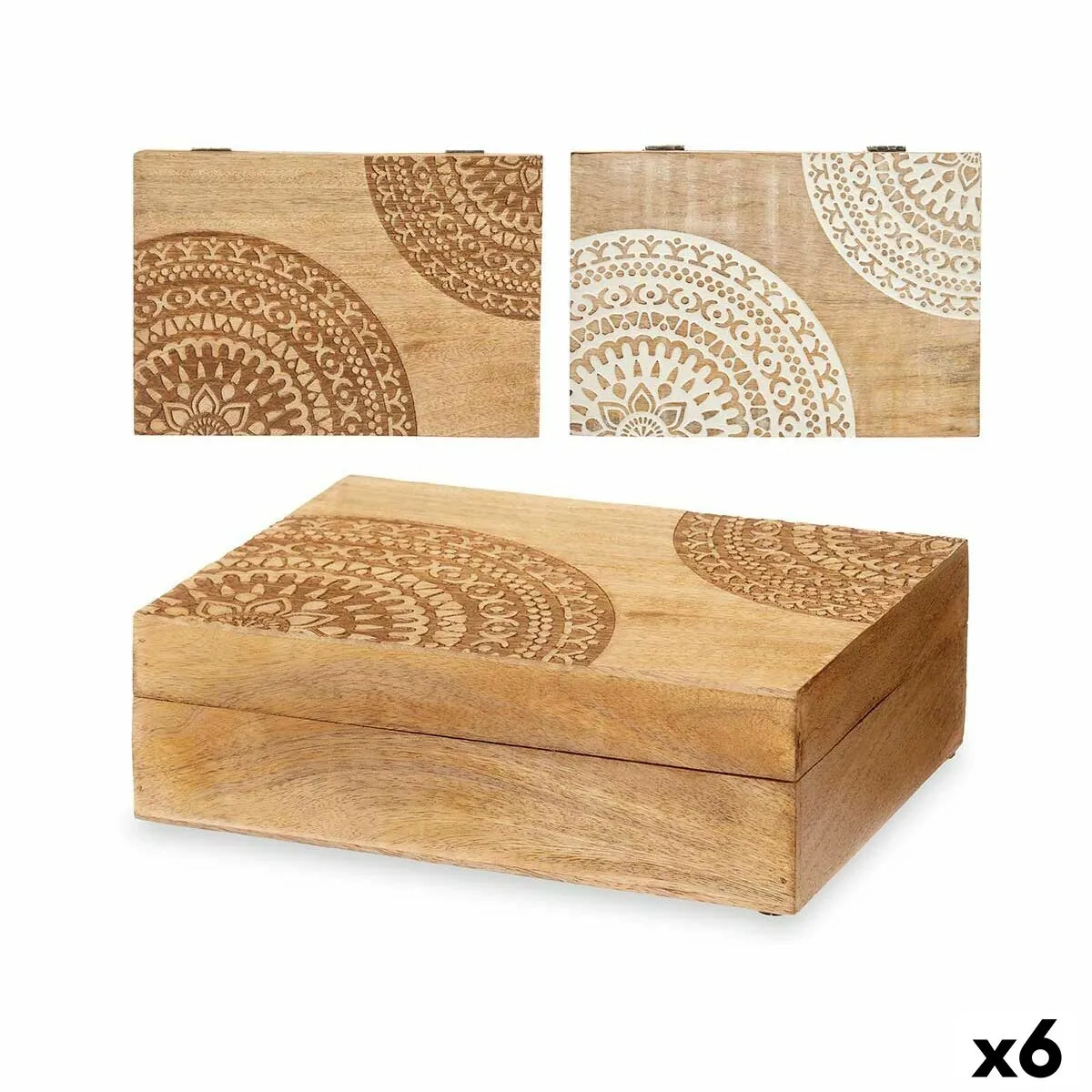 Scatola Decorativa Legno di mango 25,5 x 8 x 17,4 cm (6 Unità) Mandala