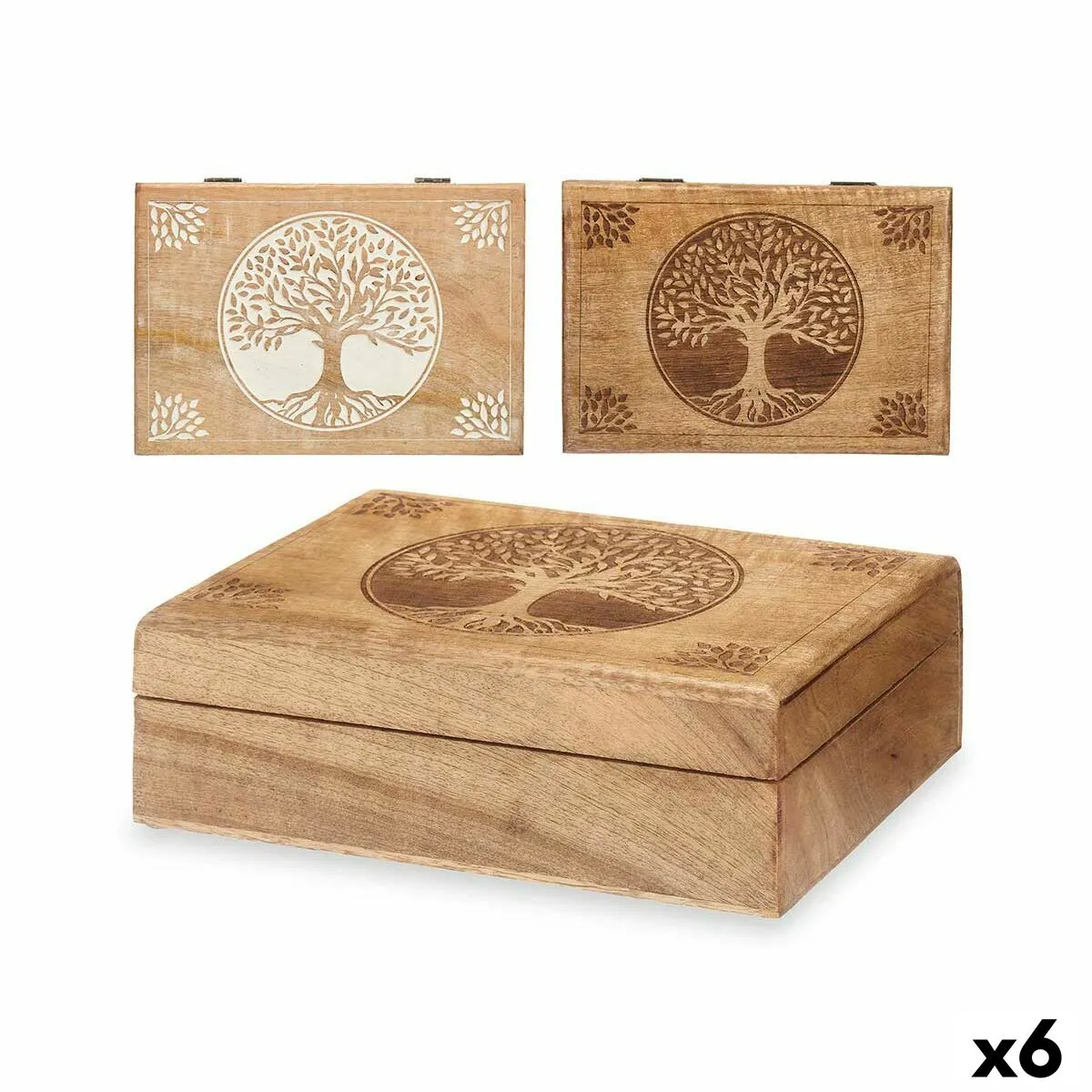 Scatola Decorativa Legno di mango 25,5 x 8 x 17,4 cm (6 Unità) Albero della vita