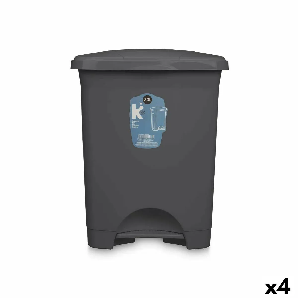 Cestino a pedale Antracite Plastica 30 L (4 Unità)