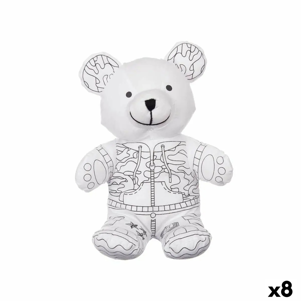 Peluche da Colorare Bianco Nero Stoffa 17 x 21 x 12 cm Orso (8 Unità)