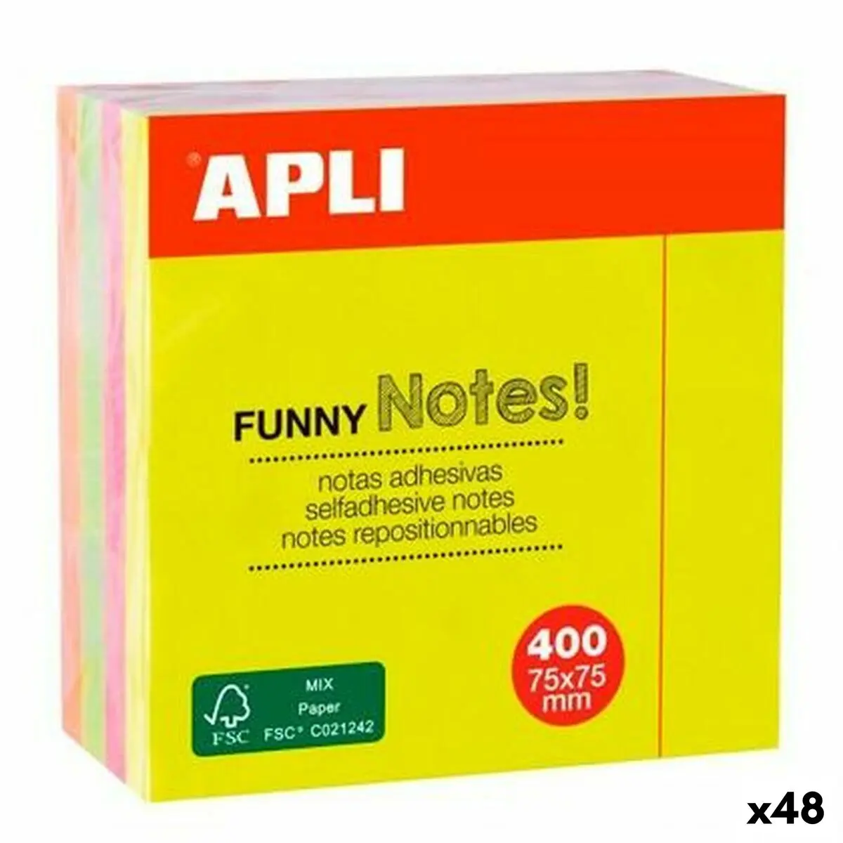 Note Adesive Apli Funny Multicolore 75 x 75 mm (48 Unità)