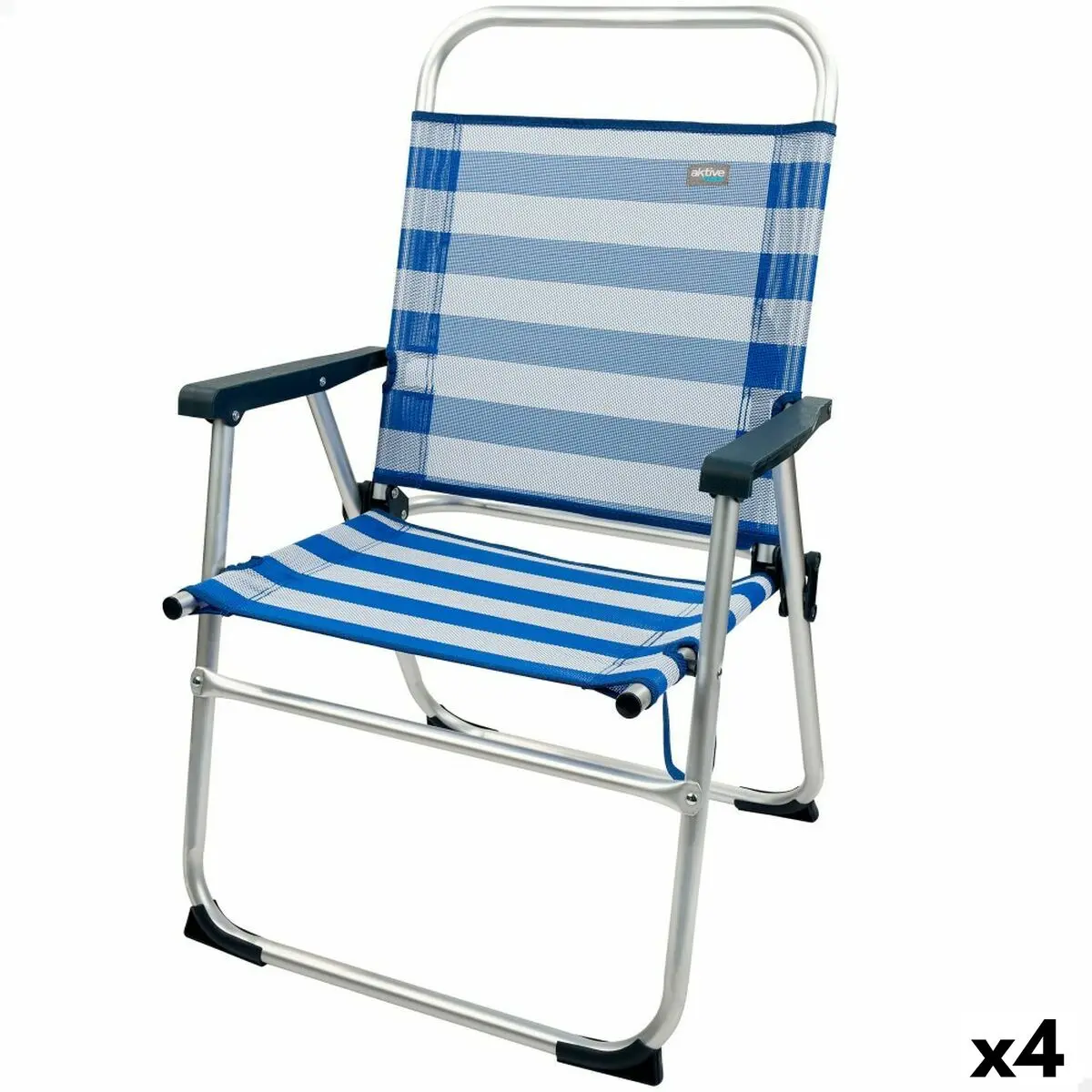 Sedia da Spiaggia Aktive Azzurro Bianco 48 x 88 x 50 cm Alluminio Pieghevole (4 Unità)