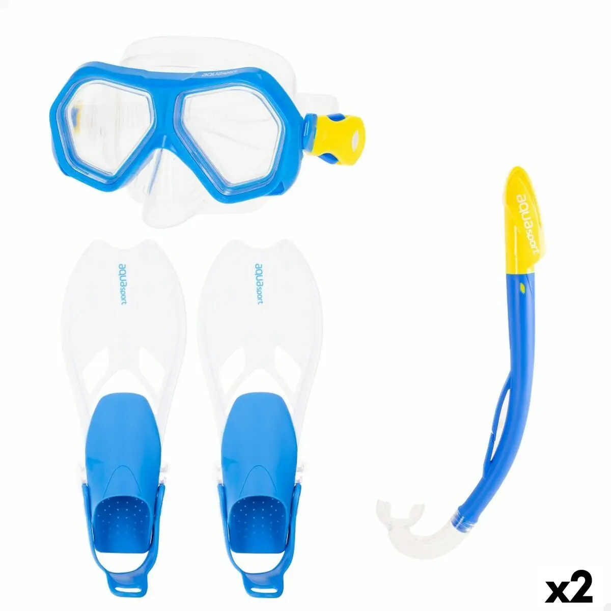 Maschera da Snorkeling con Boccaglio e Pinne AquaSport Azzurro Junior (2 Unità)