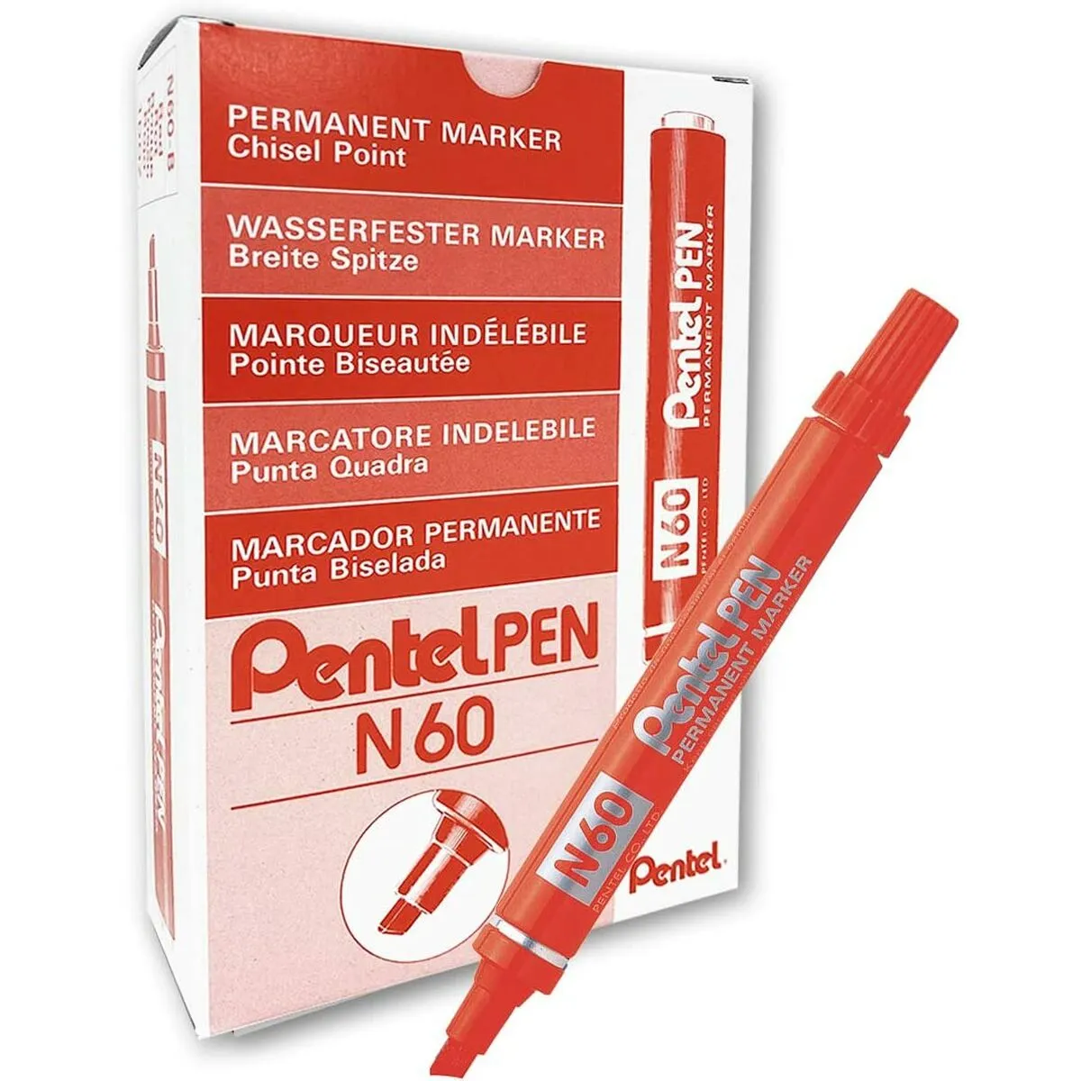 Marcatore permanente Pentel N60 Rosso 12 Pezzi