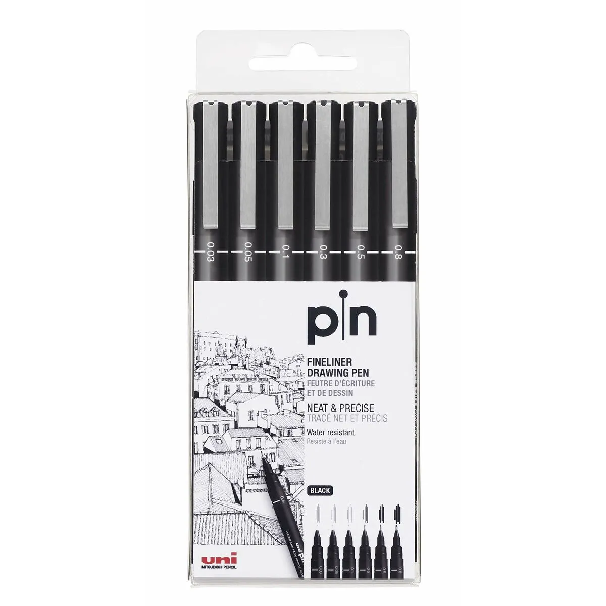 Set di Pennarelli Uni-Ball PIN-200(S) Nero Multicolore 6 Pezzi