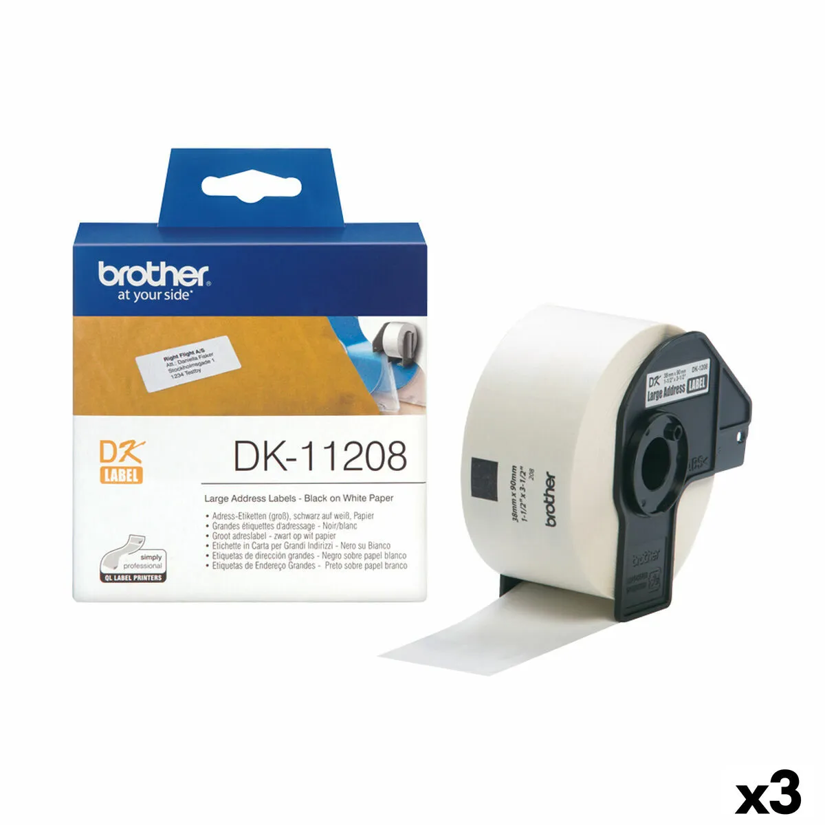 Etichette per Stampante Brother DK-11208 Bianco/Nero 38 X 90 mm (3 Unità)