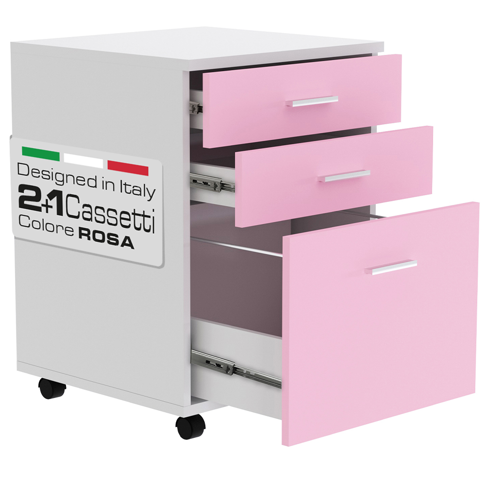 Cassettiera Scrivania Ufficio Legno MDF Mobiletto Stampante 3 Cassetti Rosa (1)