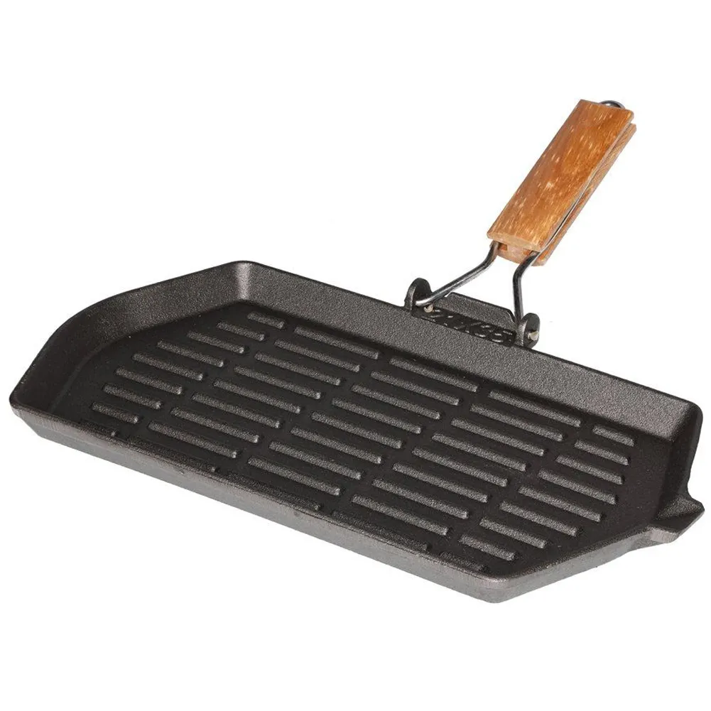 Bistecchiera in Ghisa con Manico in Legno Pieghevole Padella BBQ 35 x 21 x 8 cm (1)