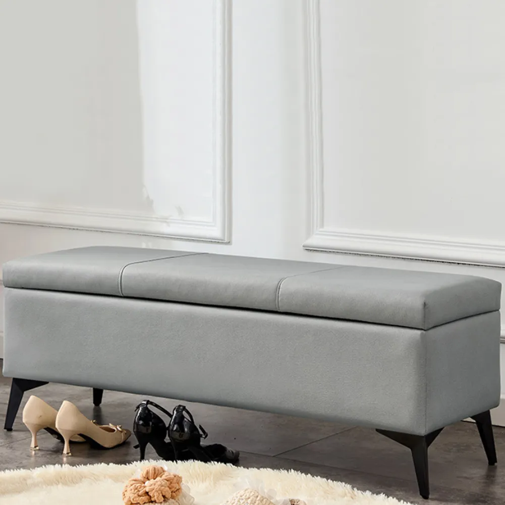 Cassapanca Contenitore Ecopelle Panca Pouf con Piedini in Metallo Grigio Chiaro (1)