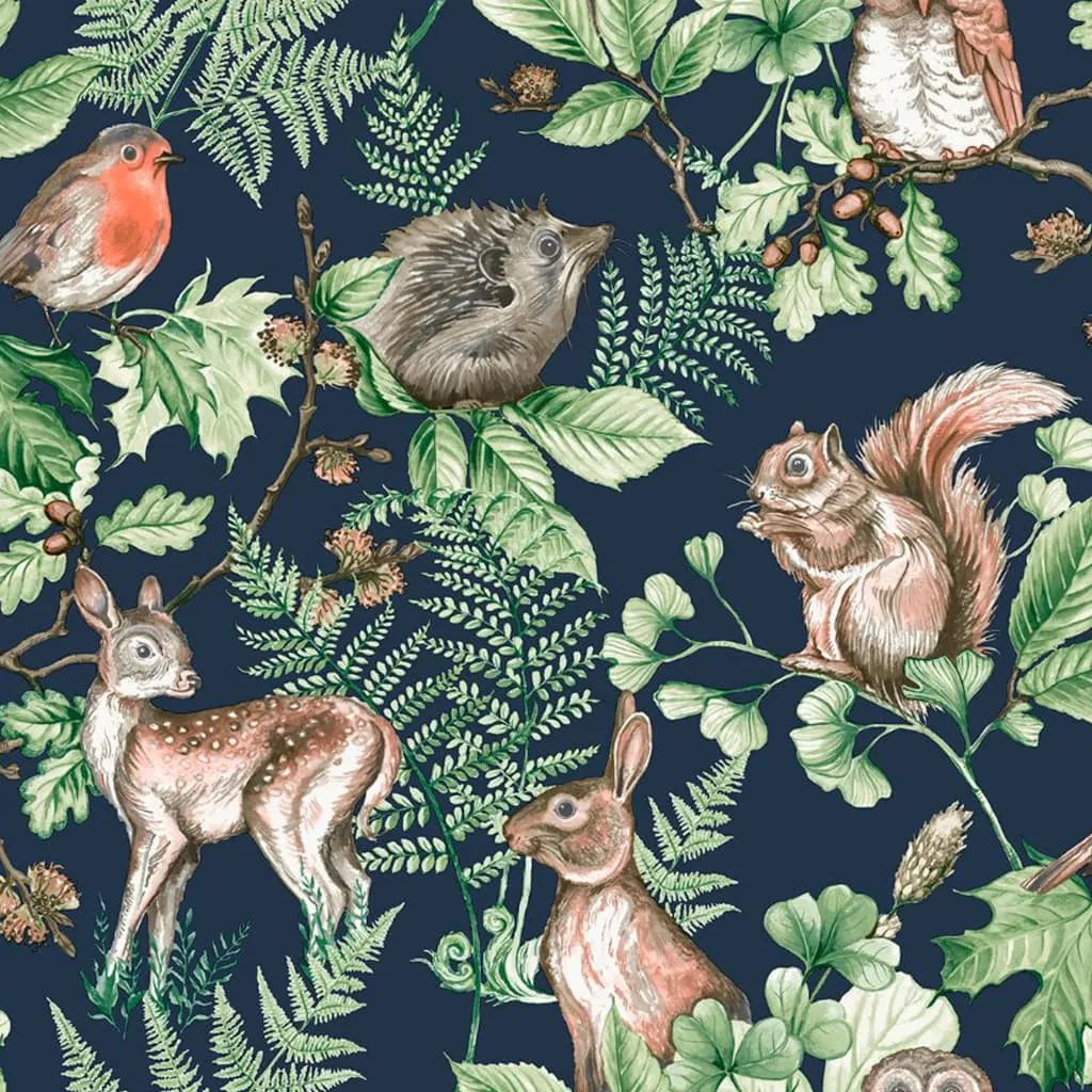 Kids at Home Carta da Parati Woodland Animals Blu