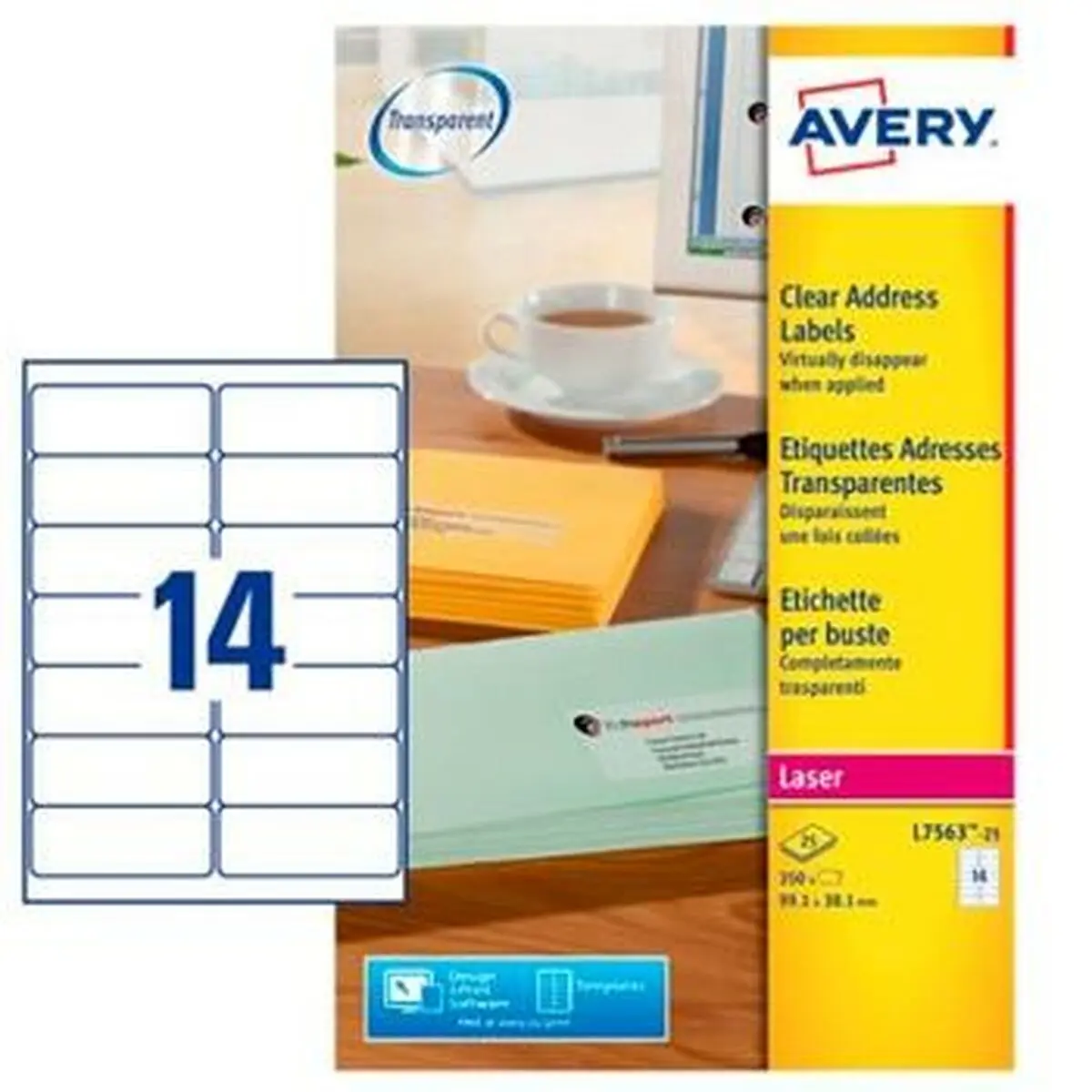 Adesivi/Etichette Avery L7563-25 Trasparente Poliestere Carta Plastica