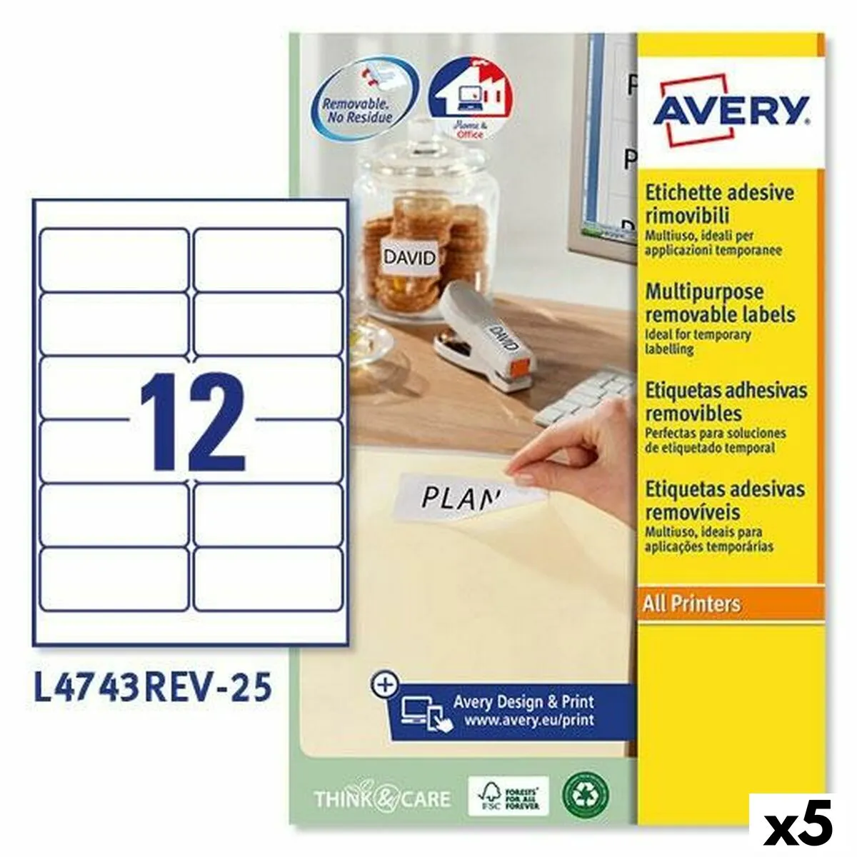 Etichette per Stampante Avery L4743REV Bianco 25 Fogli 99,1 x 42,3 mm (5 Unità)