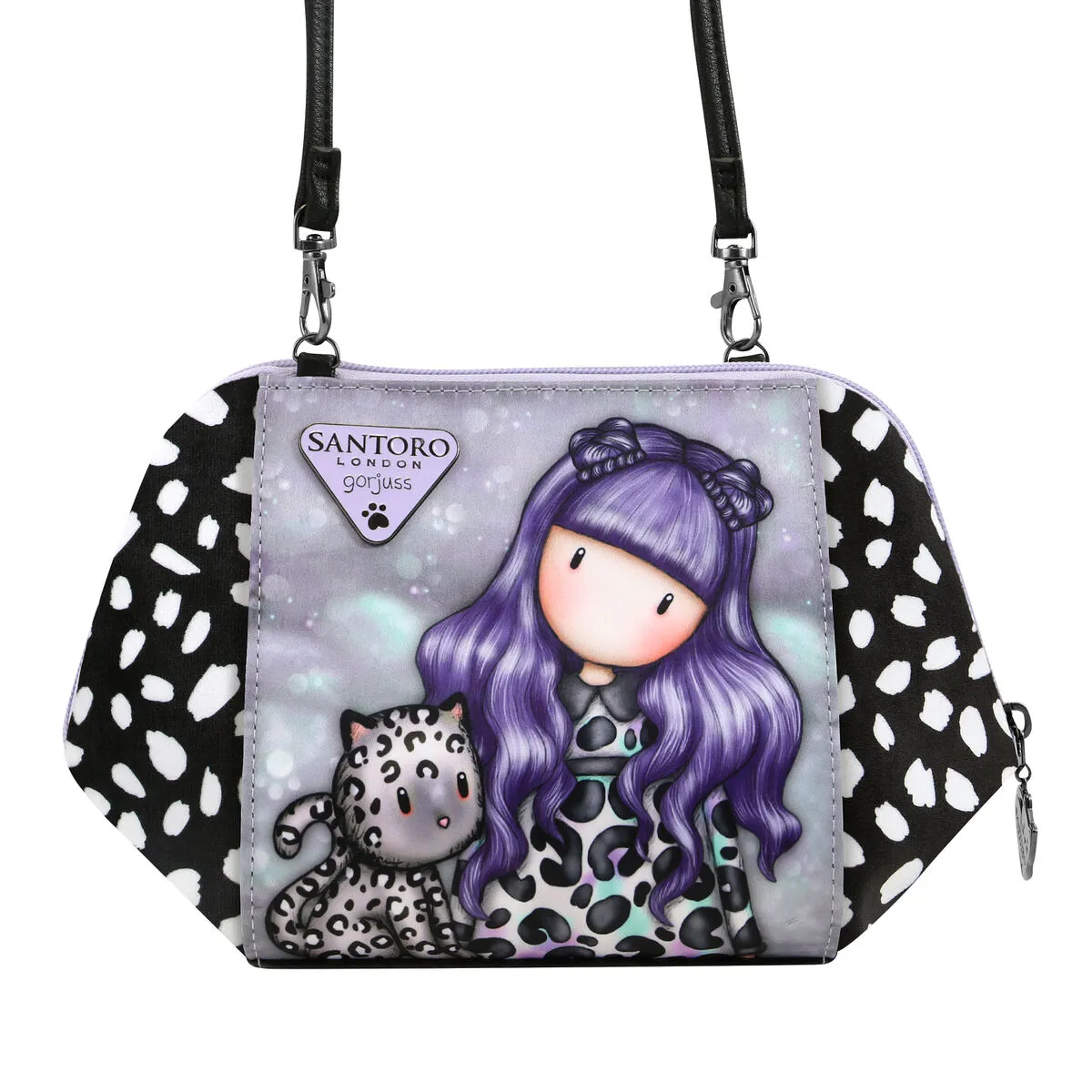 Borsa a Tracolla Gorjuss Smitten kitten Nero Bianco (26 x 15,5 x 9,5 cm)