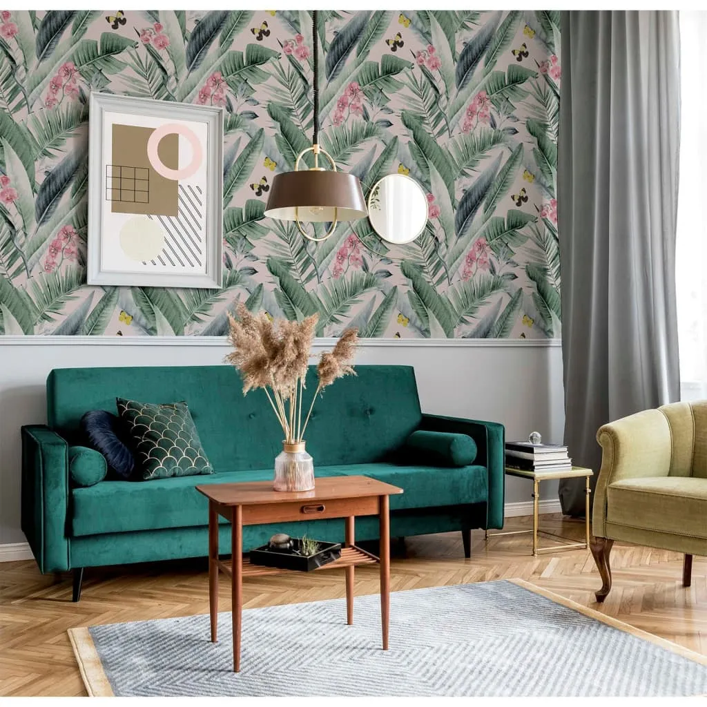 DUTCH WALLCOVERINGS Carta da Parati Lush Tropical Rosa e Blu