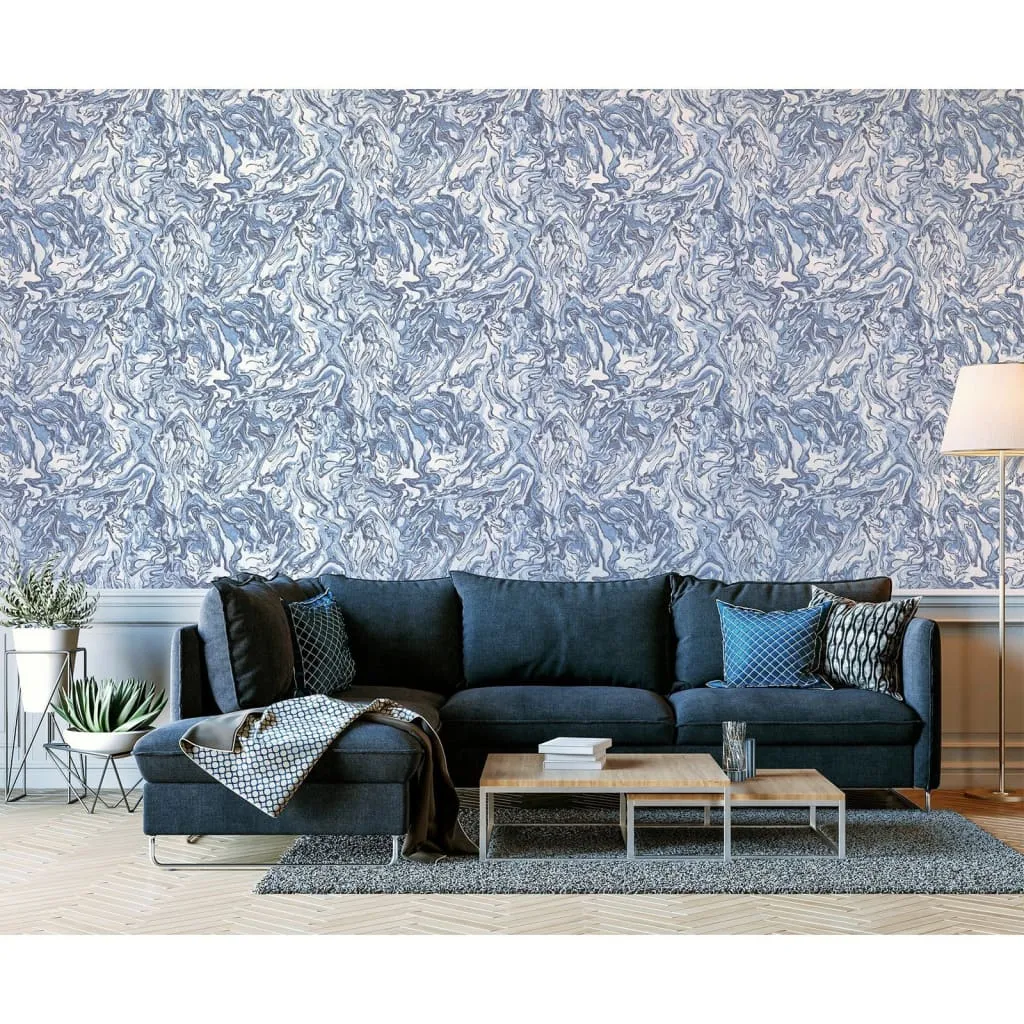 DUTCH WALLCOVERINGS Carta da Parati Liquid Marble Blu