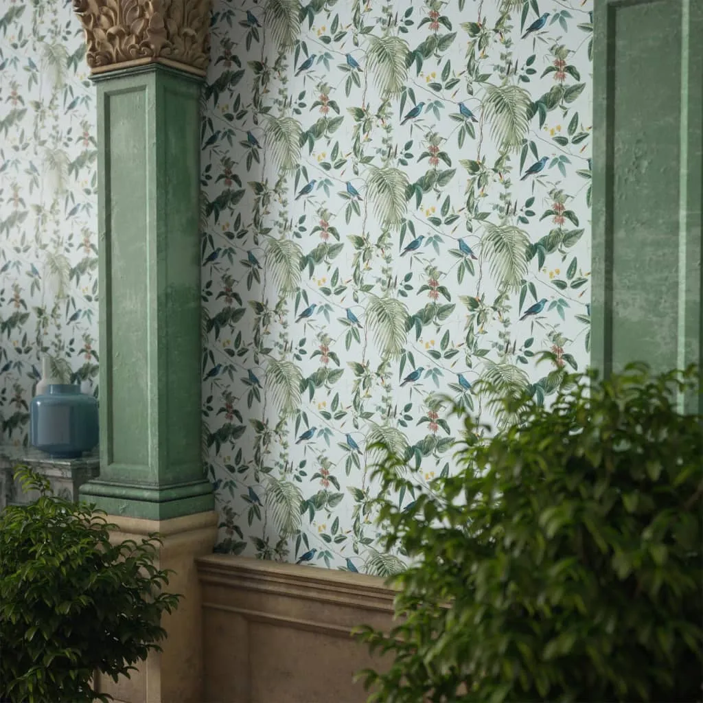 DUTCH WALLCOVERINGS Carta Parati Exotic Garden Blu e Verde