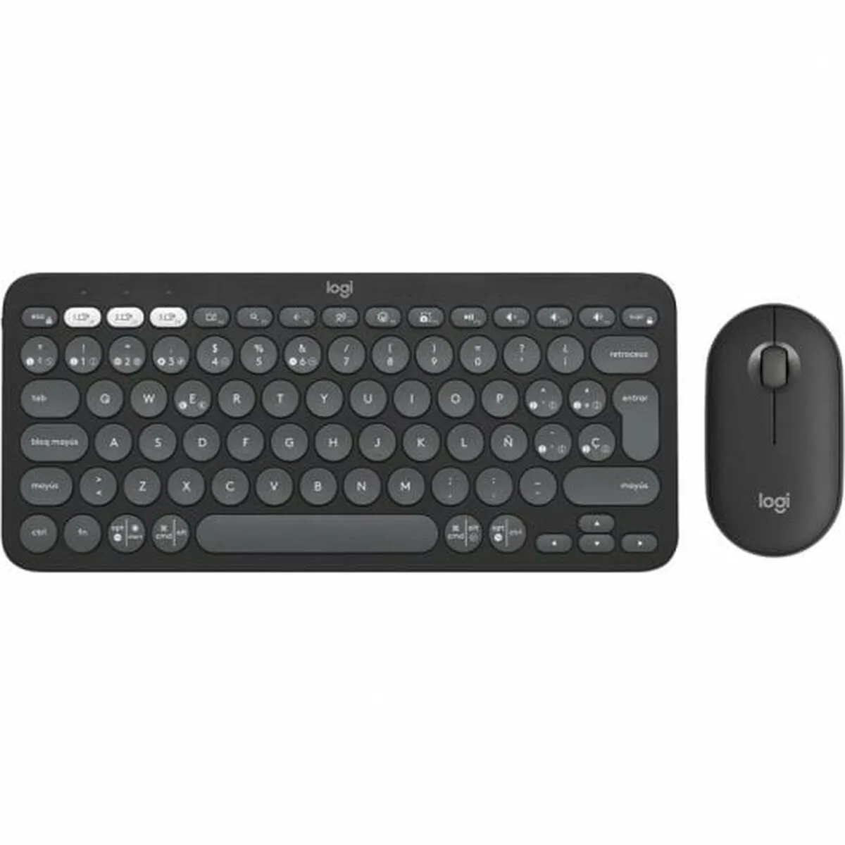 Tastiera e Mouse Wireless Logitech Pebble 2 Combo Qwerty in Spagnolo Nero Grigio Grafite