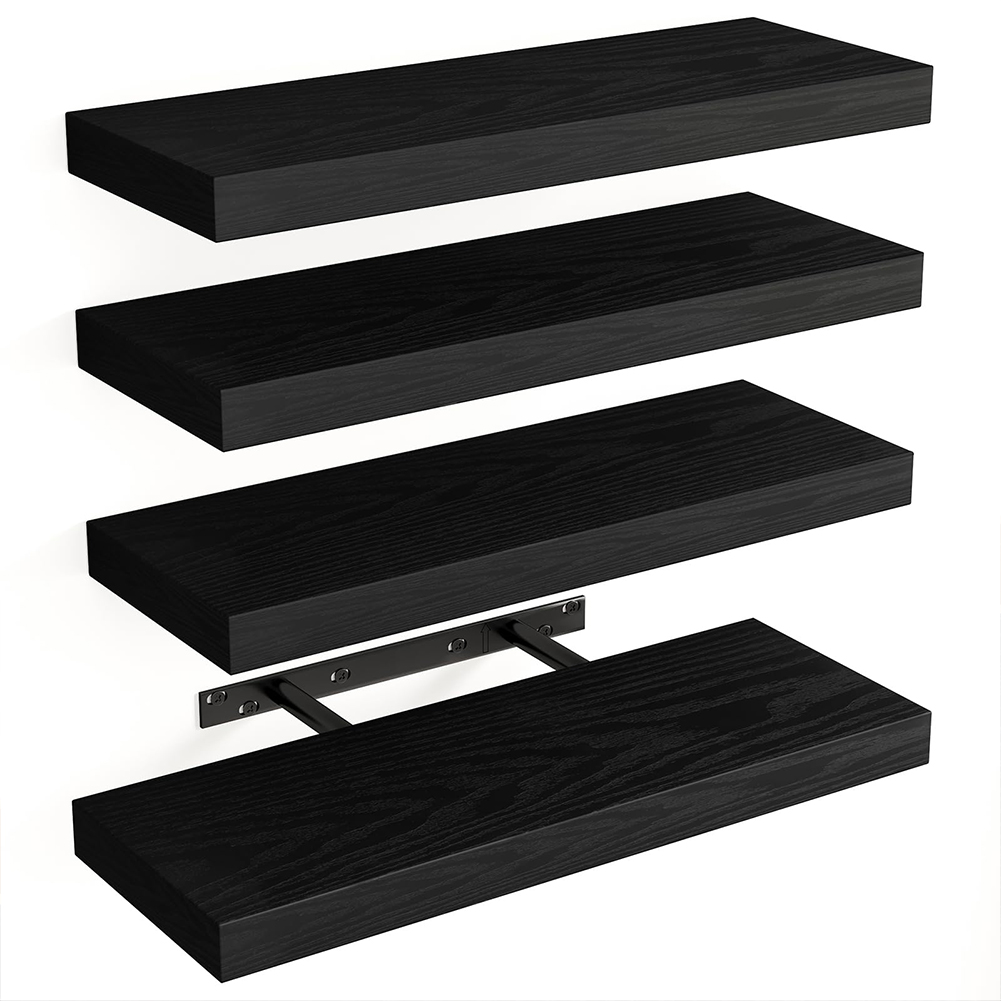 Set 4 Mensole da Parete Nero in Legno Scaffali a Muro Scaffalatura Multiuso (1)