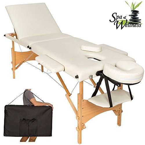 Lettino Massaggi Portatile in Legno 3 Zone Fisioterapia Estetista Zona SPA Beige (1)