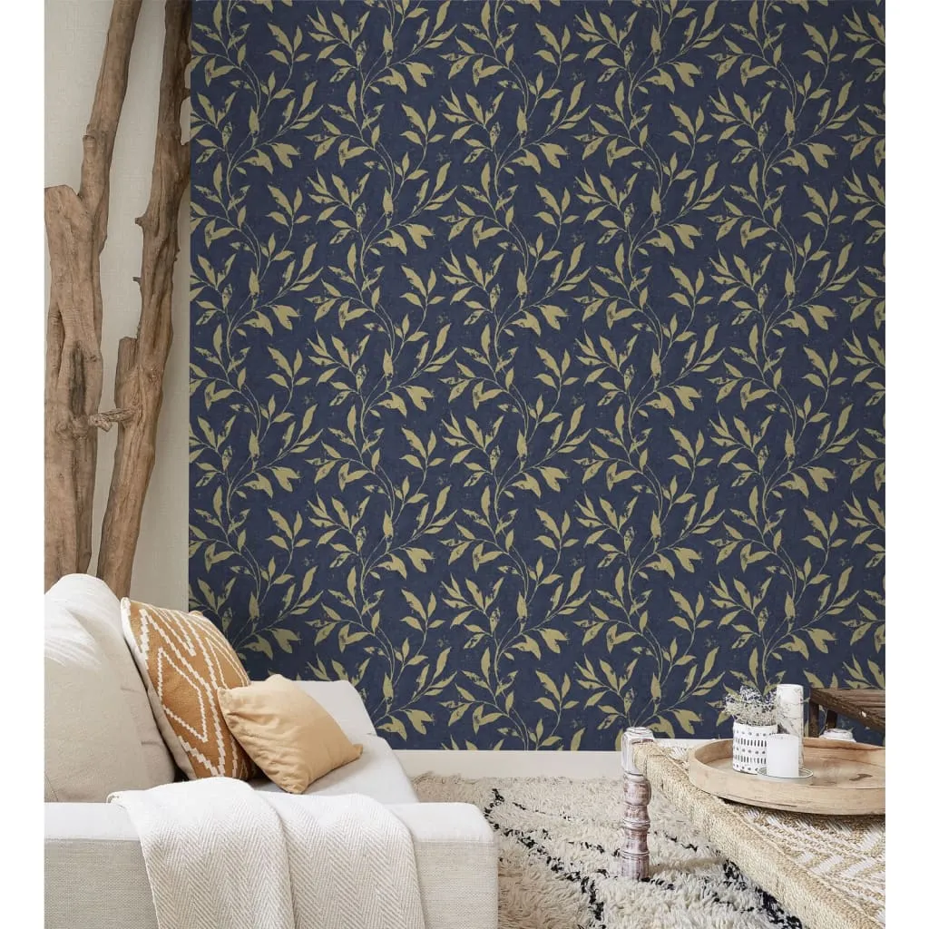 DUTCH WALLCOVERINGS Carta da Parati Leafs in Blu e Oro