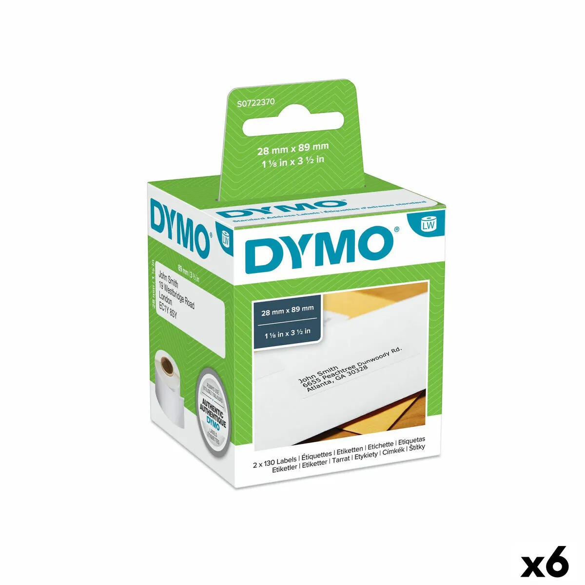 Rotolo di Etichette Dymo 99010 28 x 89 mm LabelWriter™ Bianco Nero (6 Unità)