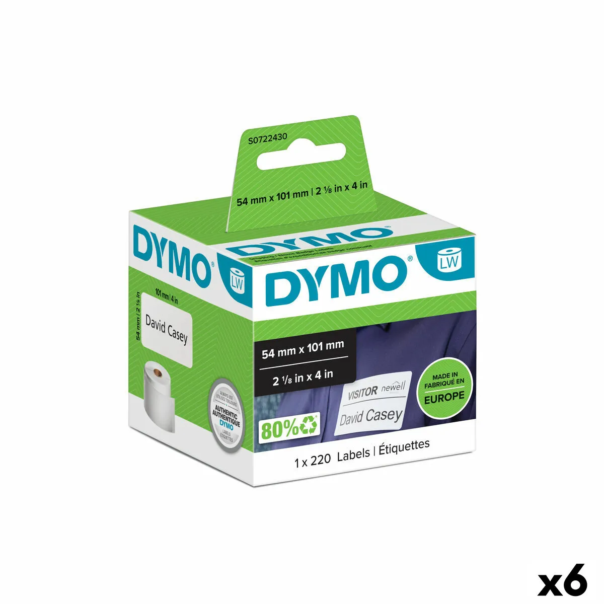 Rotolo di Etichette Dymo 99014 54 x 101 mm LabelWriter™ Bianco Nero (6 Unità)