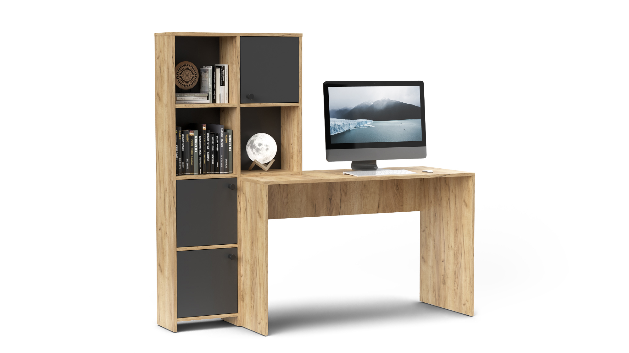 Mobile scrivania con libreria mod. HALK cm 156x55x147 rovere bianco (1)