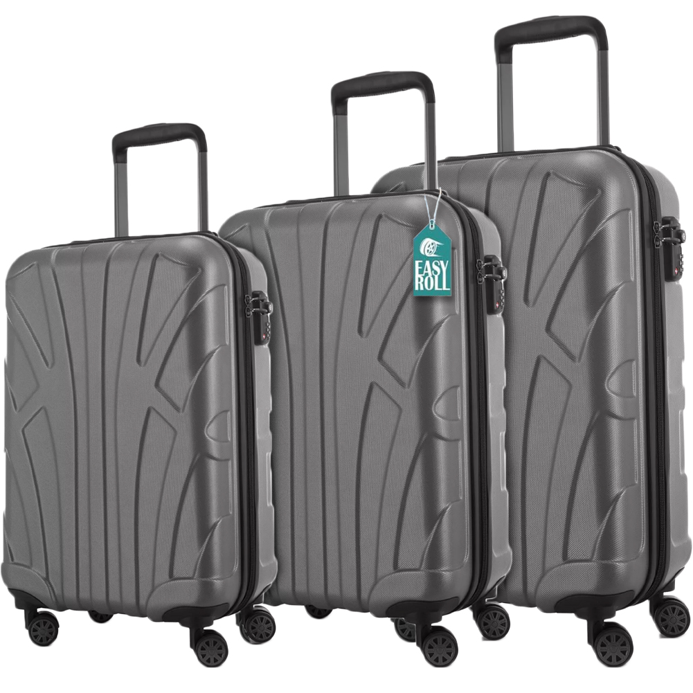 Set 3 Valigie Rigide Lugano con Ruote Easy Roll Trolley Bagaglio Viaggio Grigio (1)