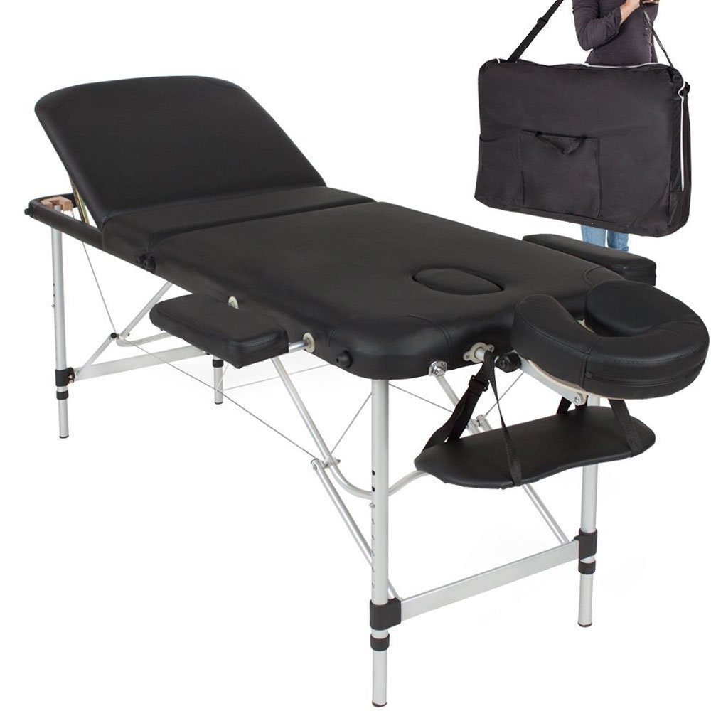 Lettino Massaggi Alluminio Pieghevole 3 Zone Fisioterapia SPA Nero 12kg + Borsa (1)