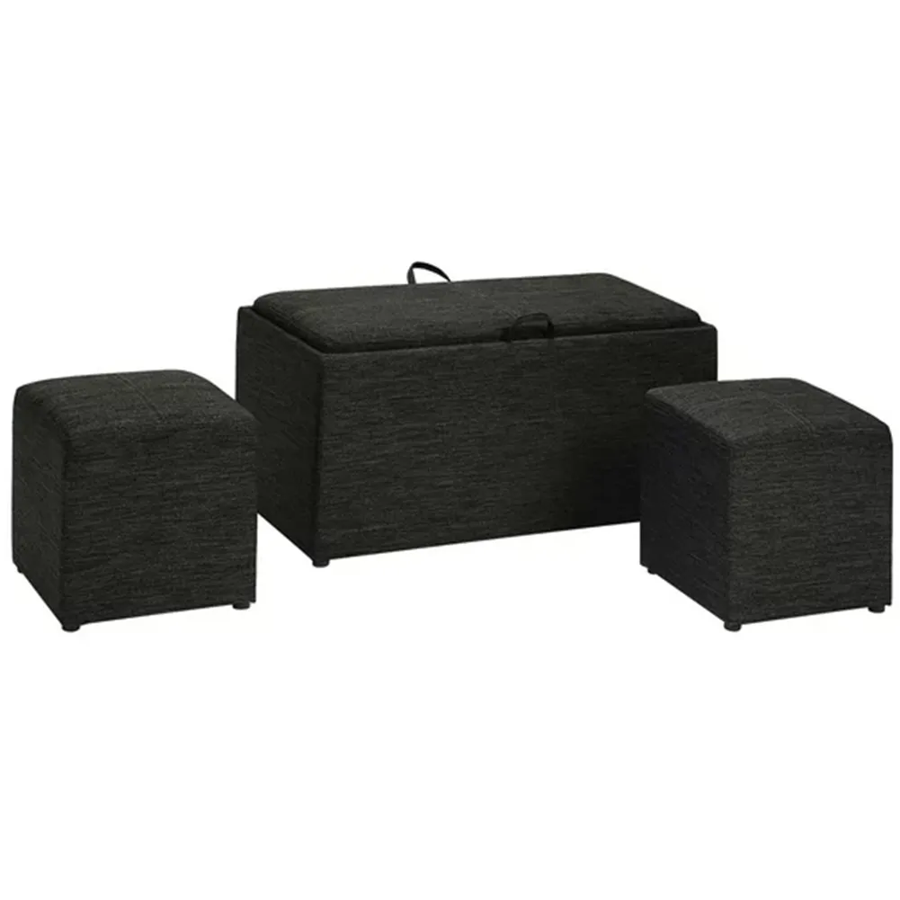 Set 2 Pouf e Cassapanca in Tessuto Grigio Coperchio 2in1 e Scomparto Contenitore (1)