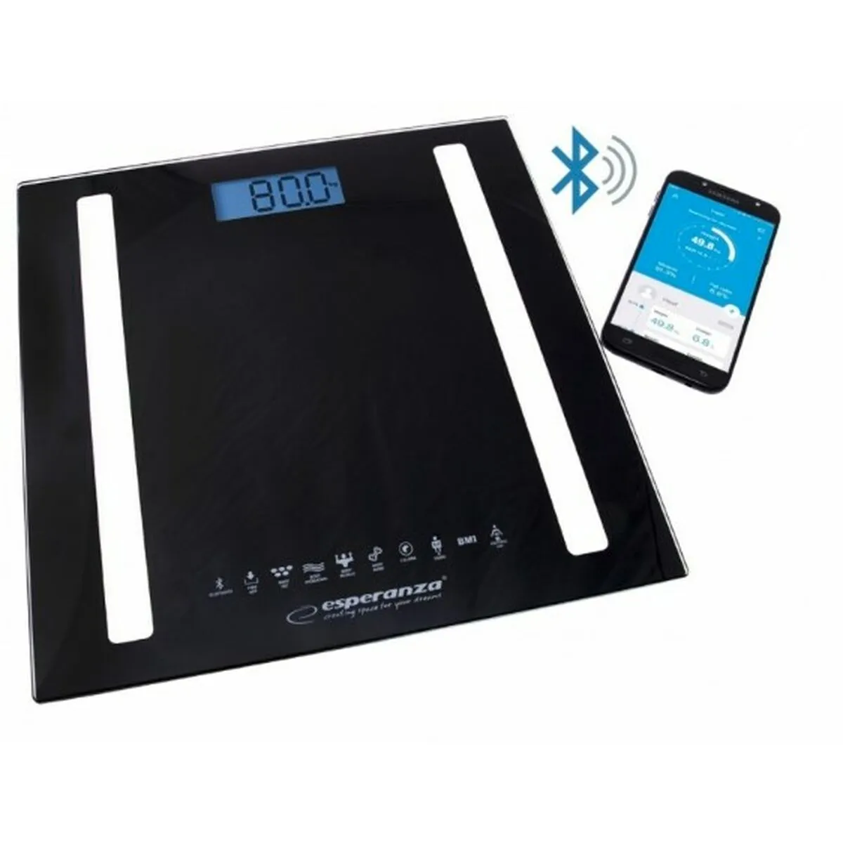 Bilancia Digitale da Bagno Esperanza EBS016K Nero Vetro Vetro Temperato Vetro temperato 180 kg (1 Pezzi)