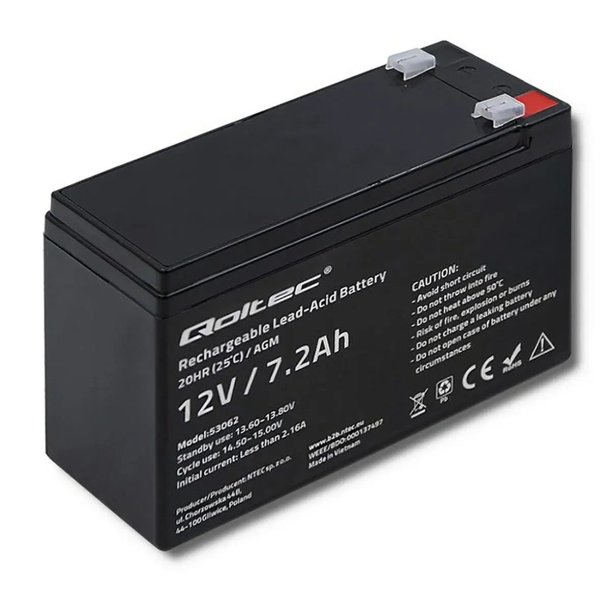 Batteria per Gruppo di Continuità UPS Qoltec 53062 7200 mAh 12 V