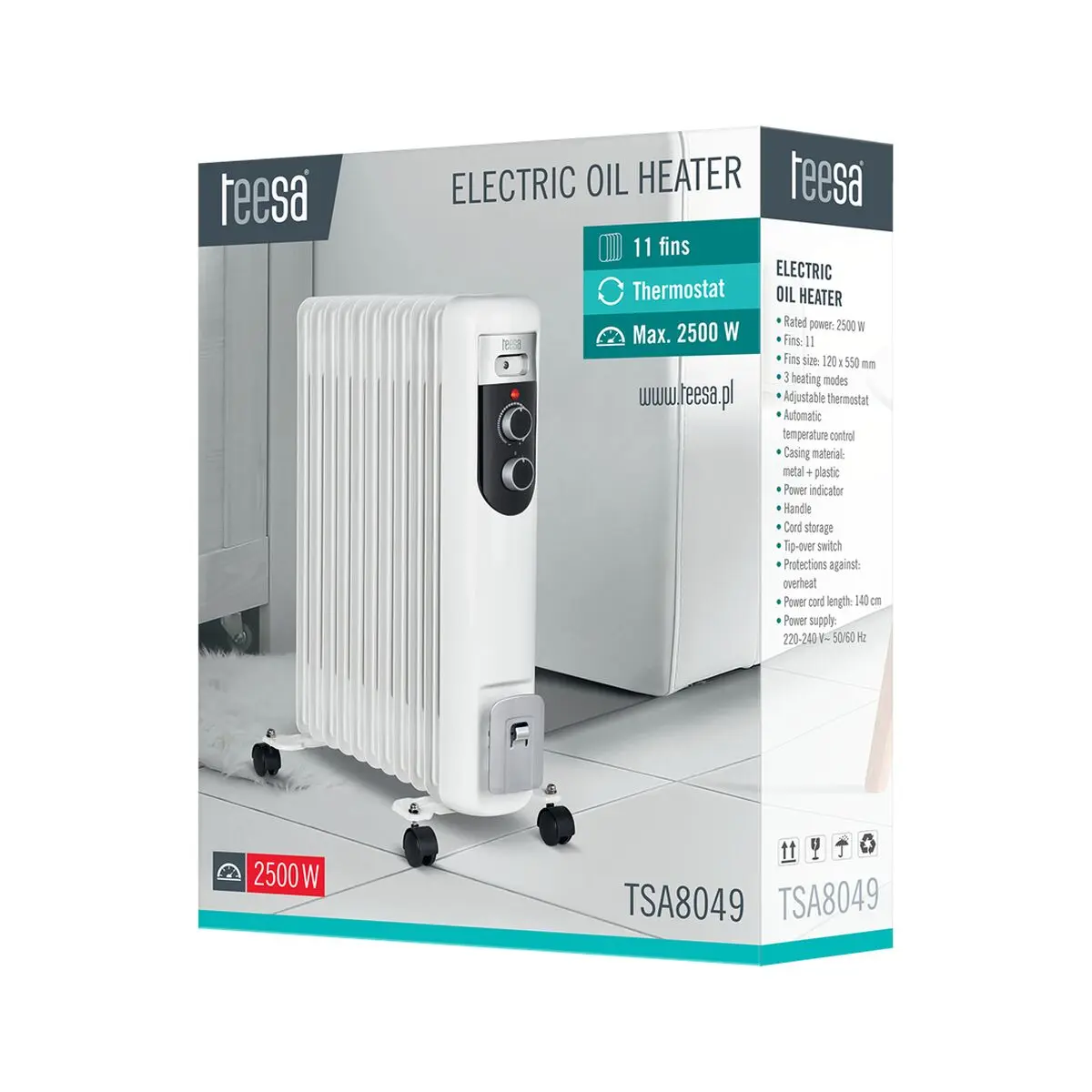 Radiatore a Olio TEESA TSA8049 Bianco 2500 W