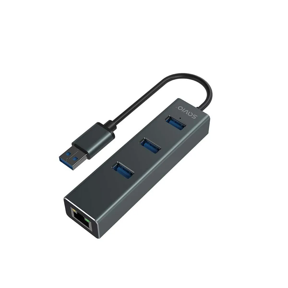 Hub USB 4 Porte Savio AK-58 Ethernet (RJ-45) Grigio